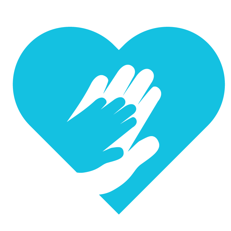An icon of heart shape with 2 hands in the middle